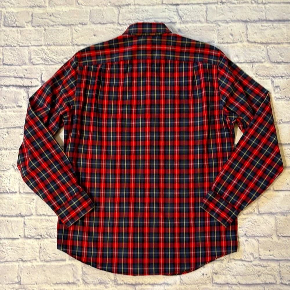 J Crew Red Plaid Long Sleeve Button Down Shirt 100% Cotton Mens’s Size Large